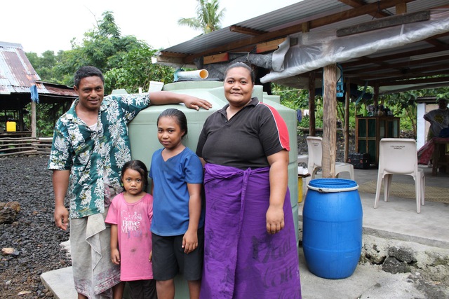 Finemat weaver Talalelei Oreni and husband Oreni Kiso and their family at Fagasa were one of the fortunate recipients of a water tank and fittings donated by the Asia-Pacific Ladies Friendship Society of Japan and Samoa Embassy staff.